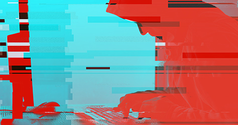 Glitched photo on person on computer